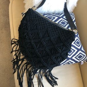 UGG Nubuck Suede Fringe Macrame Crossbody